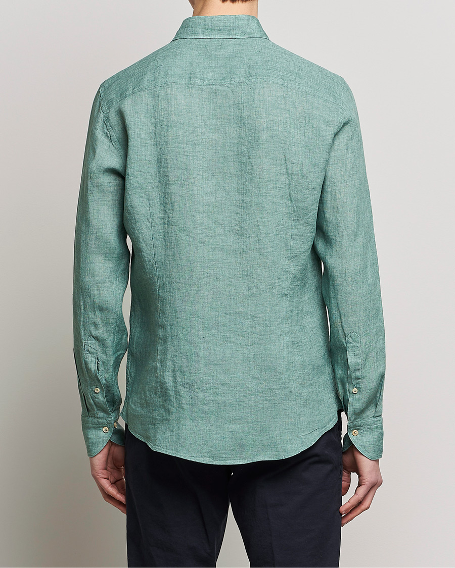 Herre | Skjorter | Stenströms | Slimline Cut Away Linen Shirt Deep Green