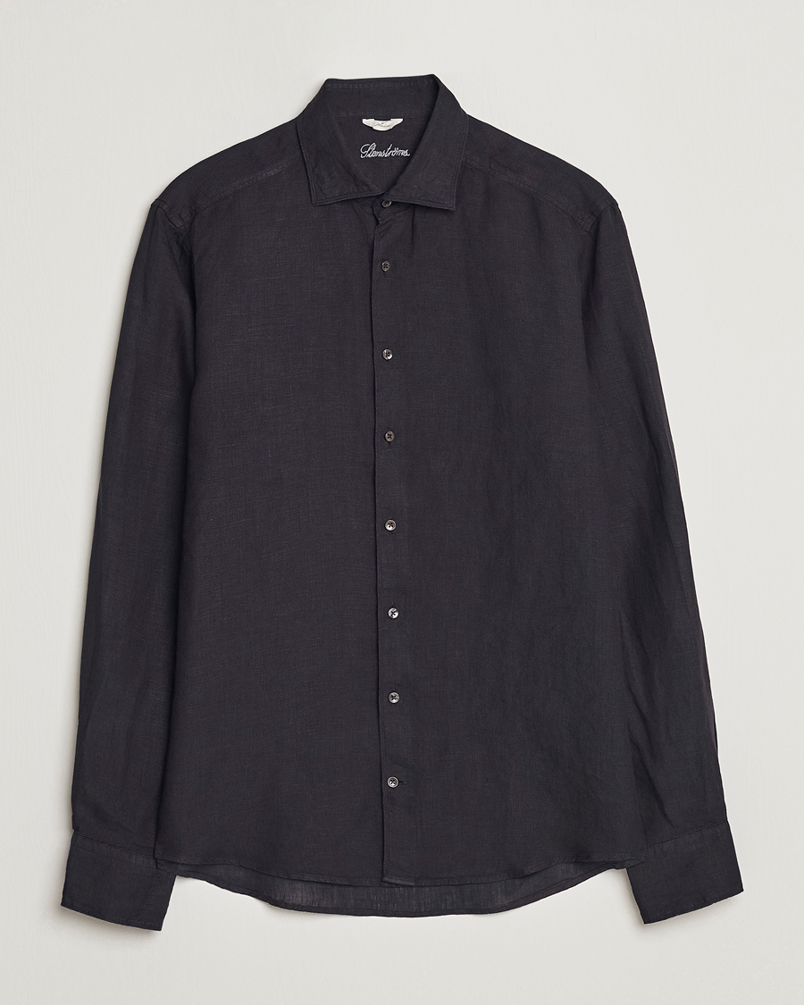 Herre | Skjorter | Stenströms | Slimline Cut Away Linen Shirt Black