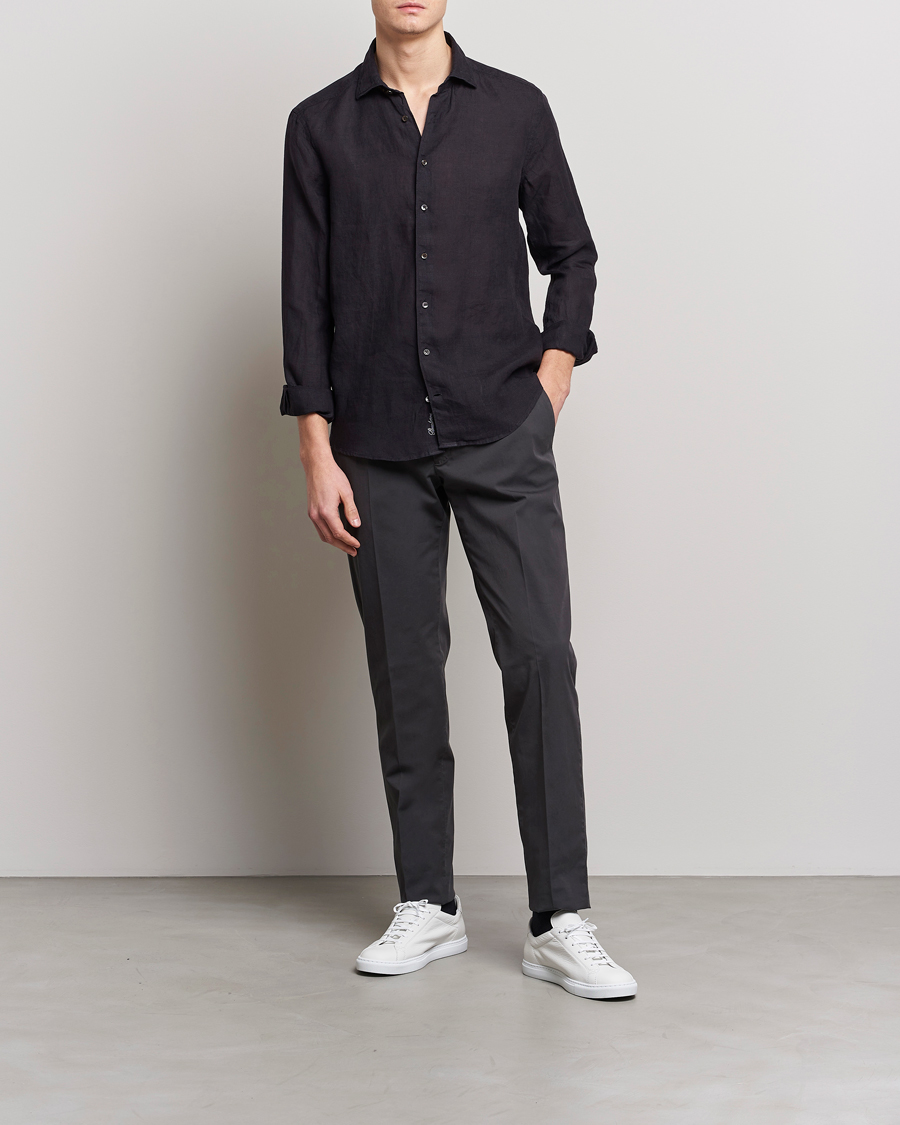 Herre | Skjorter | Stenströms | Slimline Cut Away Linen Shirt Black