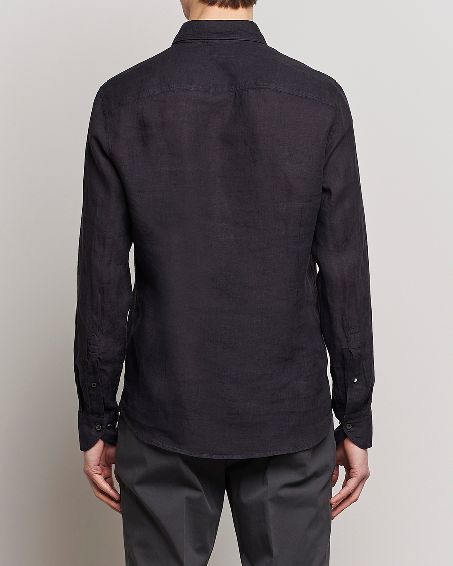 Herre | Skjorter | Stenströms | Slimline Cut Away Linen Shirt Black