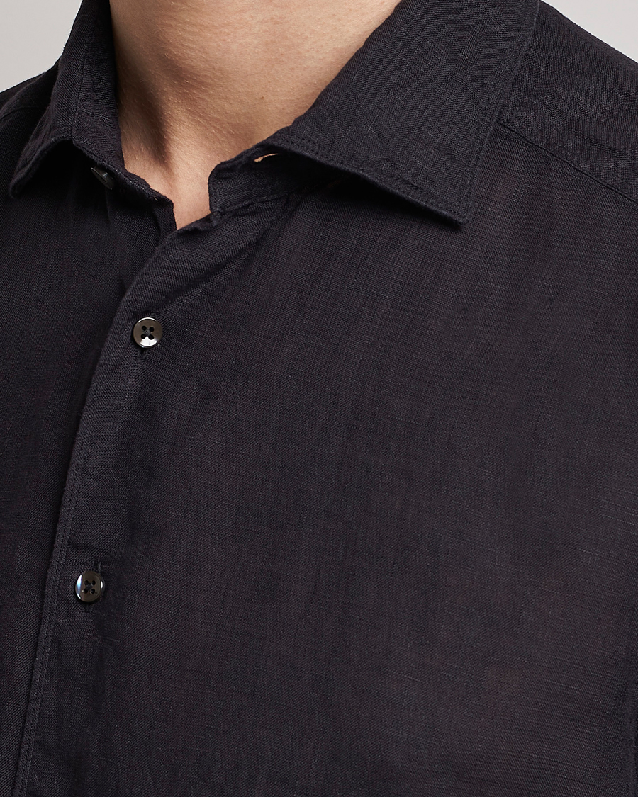 Herre | Skjorter | Stenströms | Slimline Cut Away Linen Shirt Black