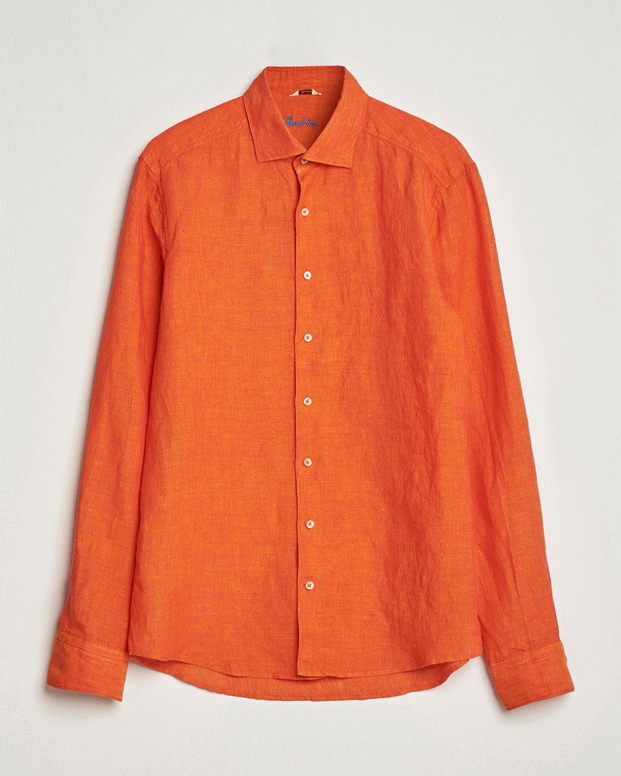 Herre | Skjorter | Stenströms | Slimline Cut Away Linen Shirt Orange