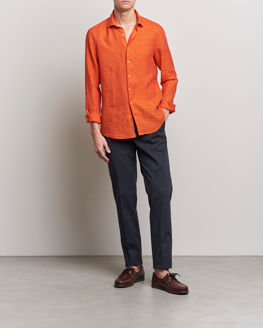 Herre | Skjorter | Stenströms | Slimline Cut Away Linen Shirt Orange