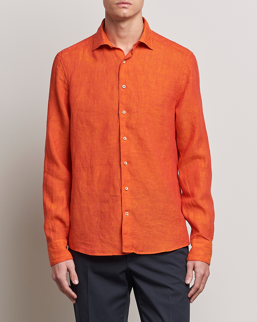 Herre |  | Stenströms | Slimline Cut Away Linen Shirt Orange