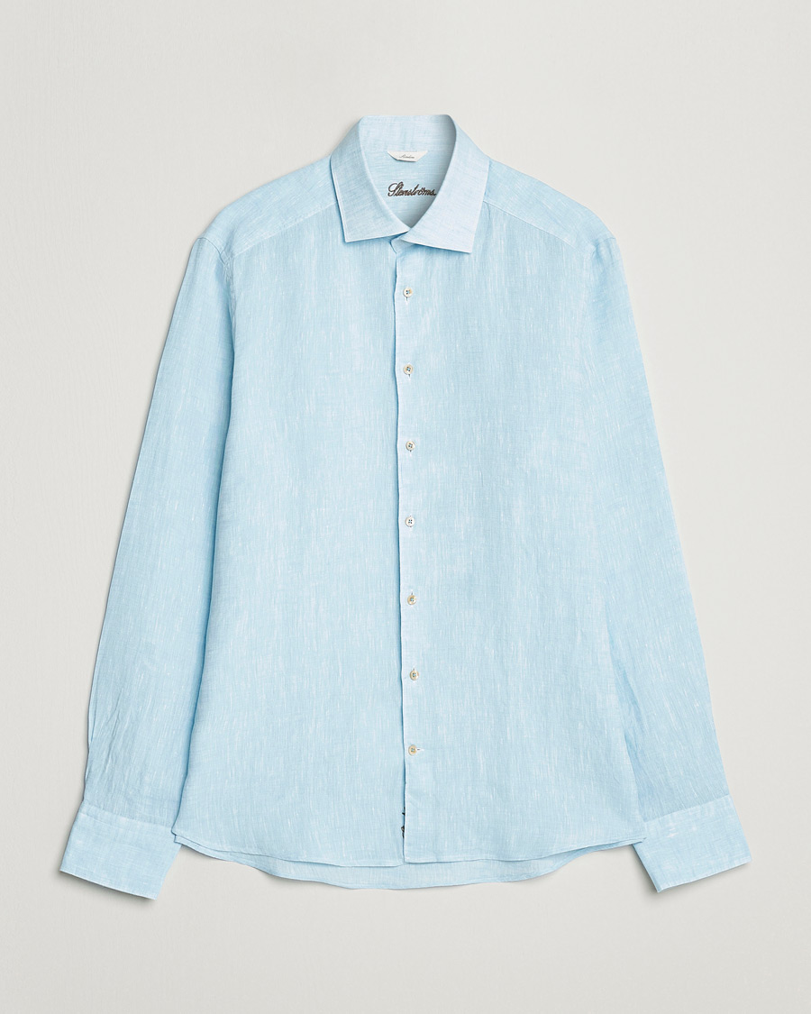 Herre | Skjorter | Stenströms | Slimline Cut Away Linen Shirt Turqoise
