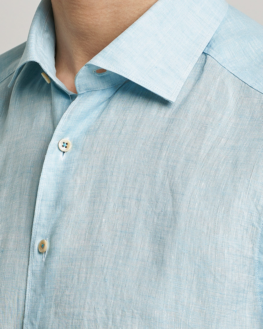 Herre | Skjorter | Stenströms | Slimline Cut Away Linen Shirt Turqoise