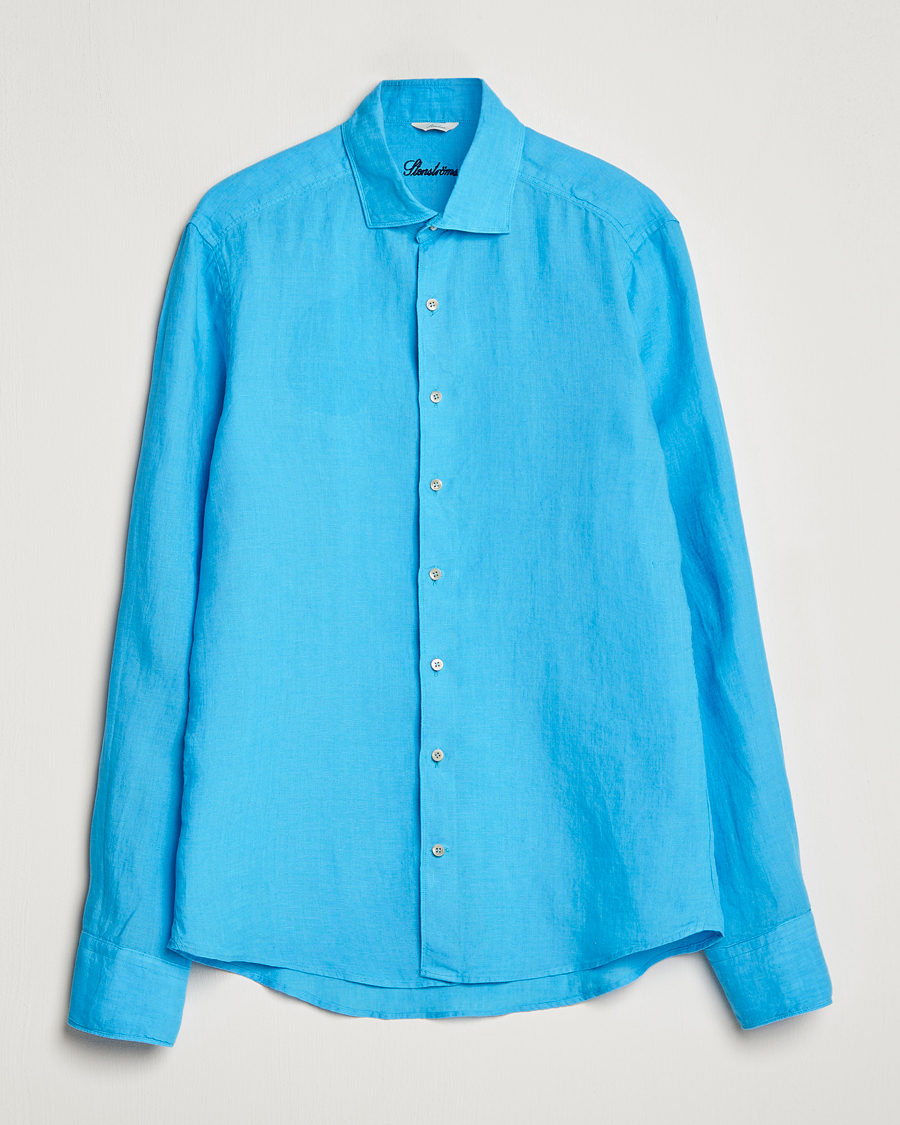 Herre | Skjorter | Stenströms | Slimline Cut Away Linen Shirt High Blue