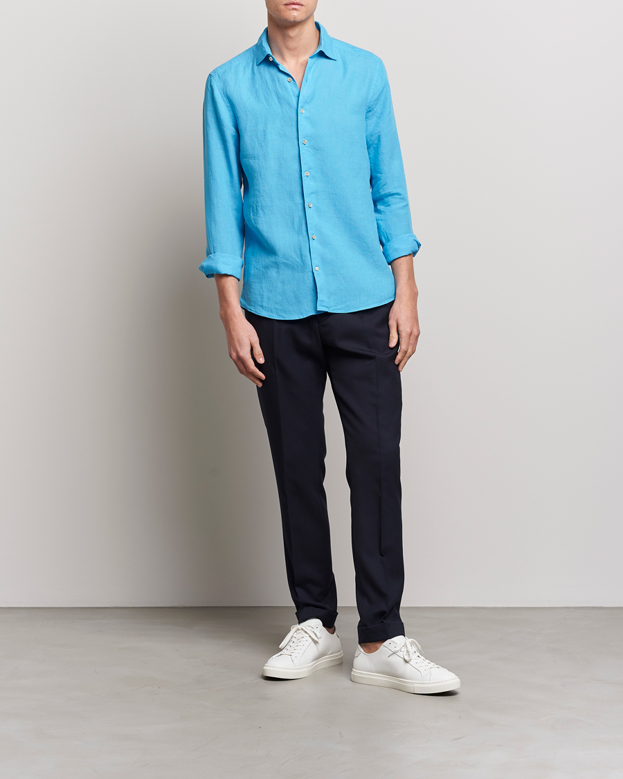 Herre | Skjorter | Stenströms | Slimline Cut Away Linen Shirt High Blue