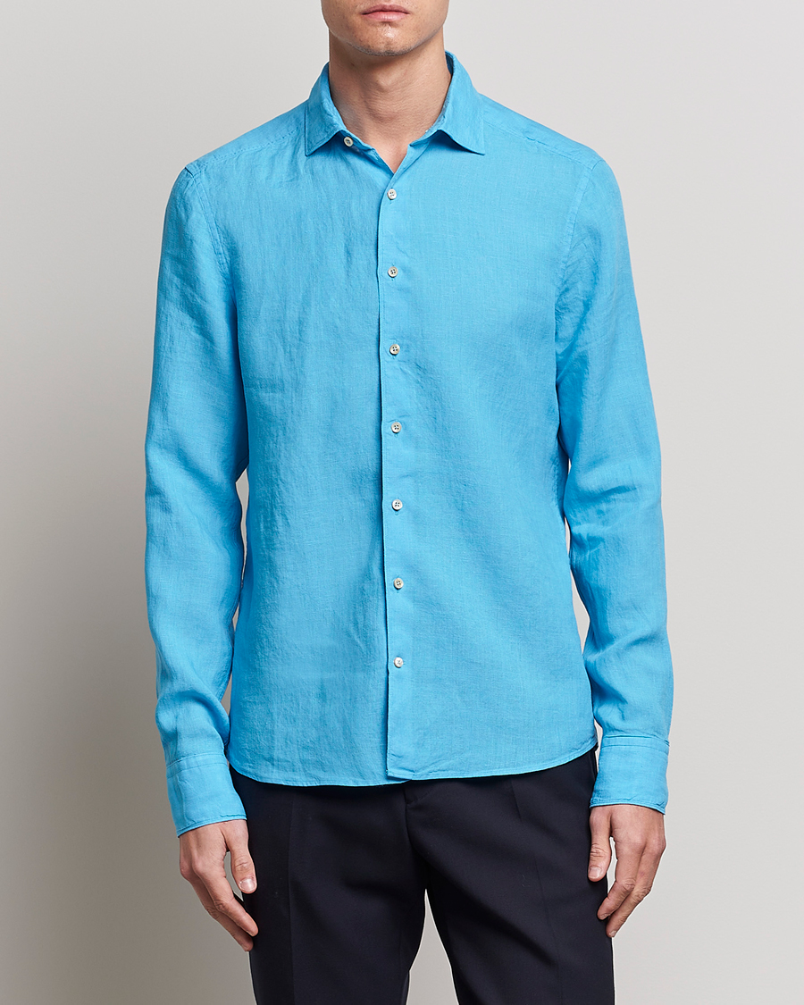 Herre |  | Stenströms | Slimline Cut Away Linen Shirt High Blue