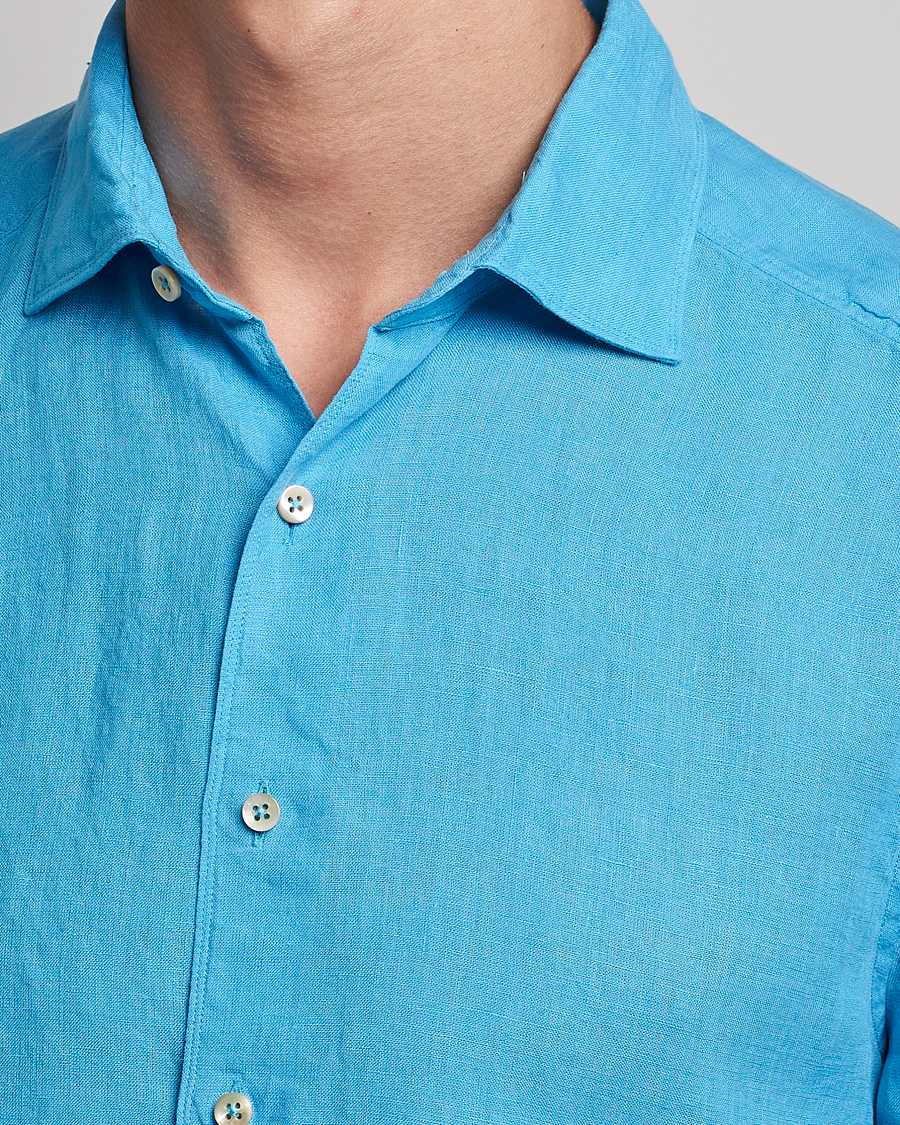 Herre | Skjorter | Stenströms | Slimline Cut Away Linen Shirt High Blue