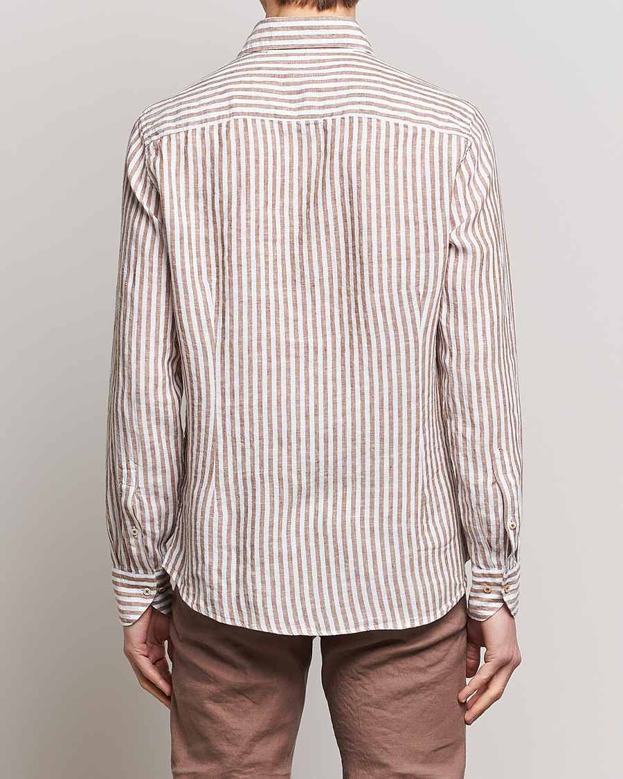 Herre | Skjorter | Stenströms | Slimline Cut Away Striped Linen Shirt Brown