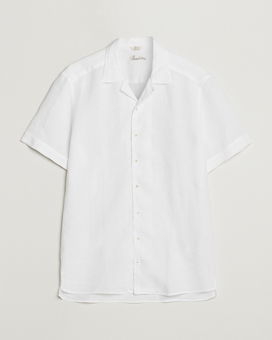 Herre | Skjorter | Stenströms | Slimline Short Sleeve Resort Linen Shirt White