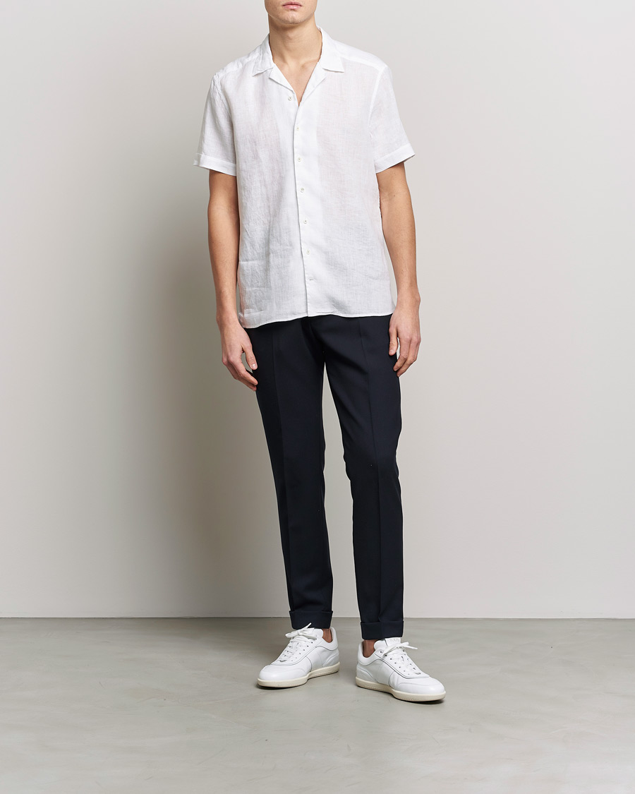 Herre | Skjorter | Stenströms | Slimline Short Sleeve Resort Linen Shirt White
