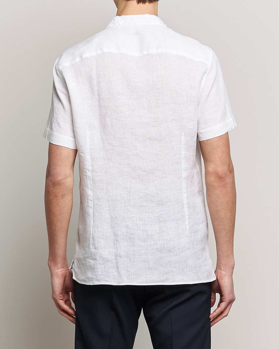 Herre | Skjorter | Stenströms | Slimline Short Sleeve Resort Linen Shirt White