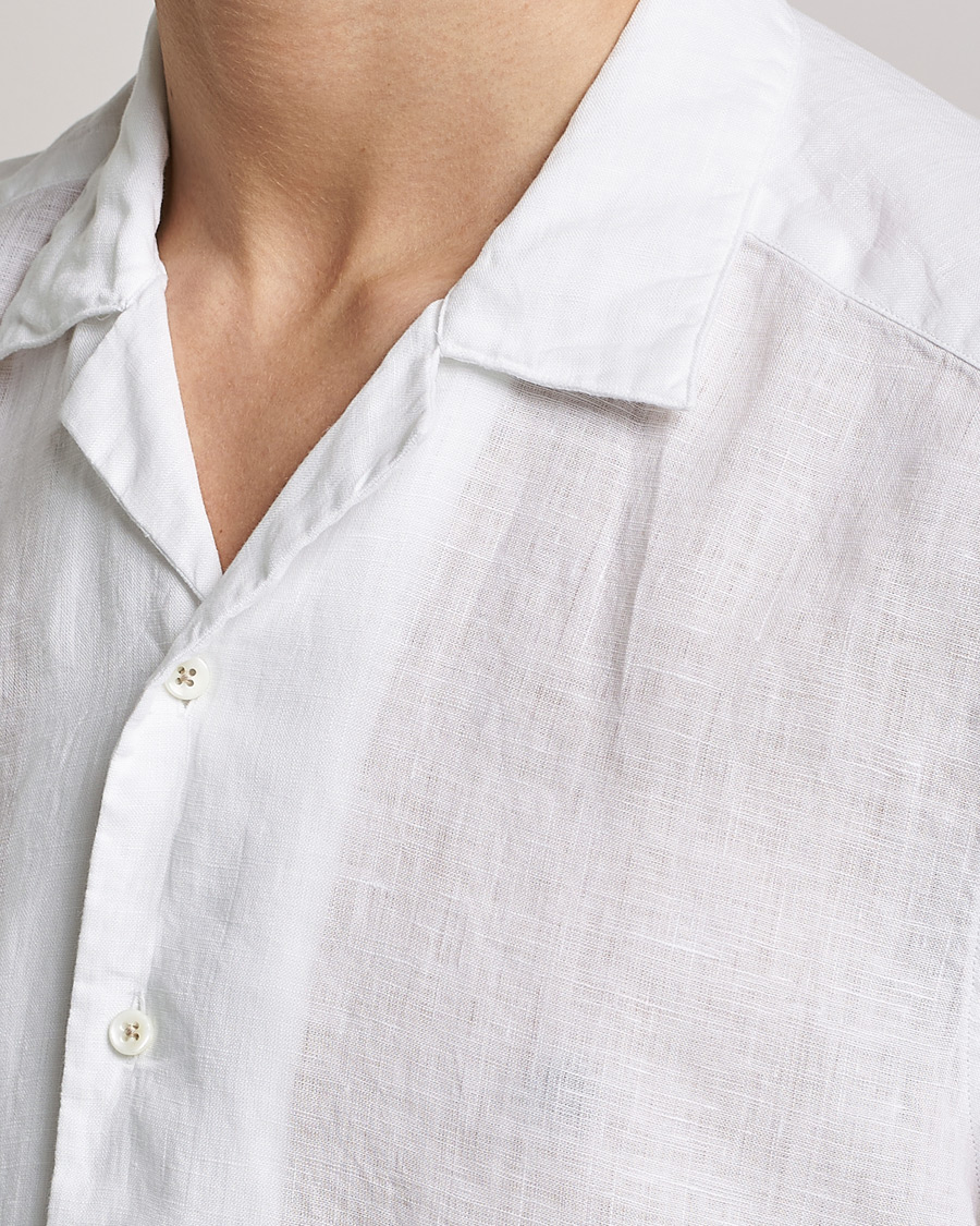 Herre | Skjorter | Stenströms | Slimline Short Sleeve Resort Linen Shirt White