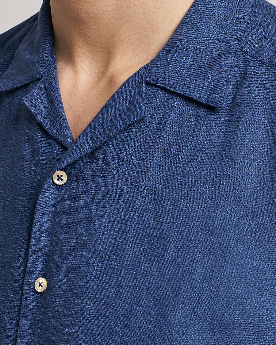 Herre | Skjorter | Stenströms | Slimline Short Sleeve Resort Linen Shirt Blue