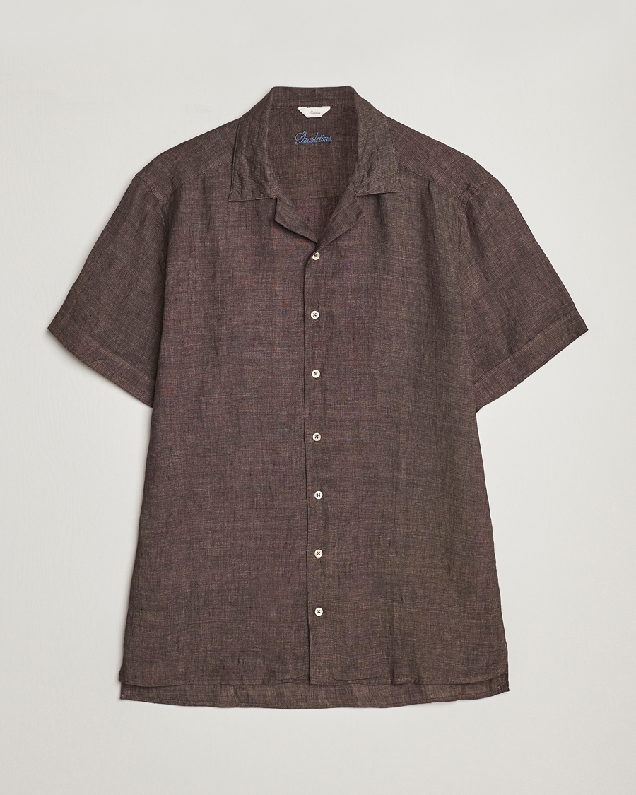 Herre | Skjorter | Stenströms | Slimline Short Sleeve Resort Linen Shirt Dark Brown