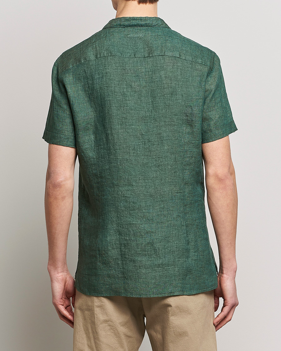 Herre | Skjorter | Stenströms | Slimline Short Sleeve Resort Linen Shirt Dark Green