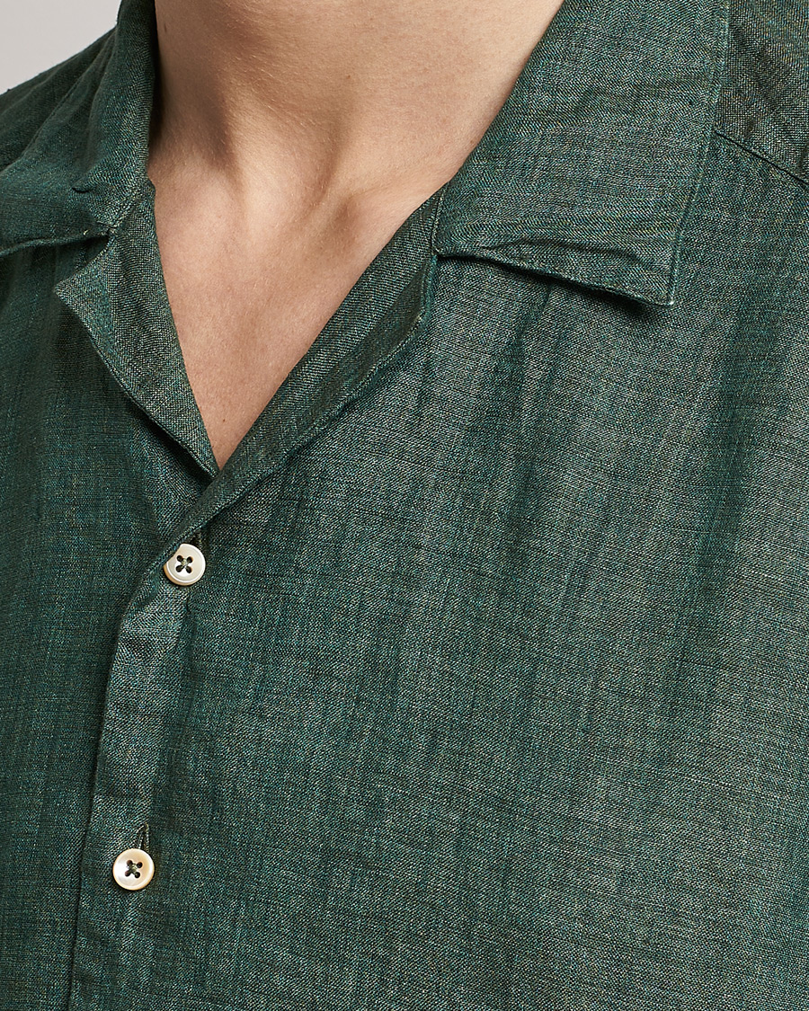 Herre | Skjorter | Stenströms | Slimline Short Sleeve Resort Linen Shirt Dark Green