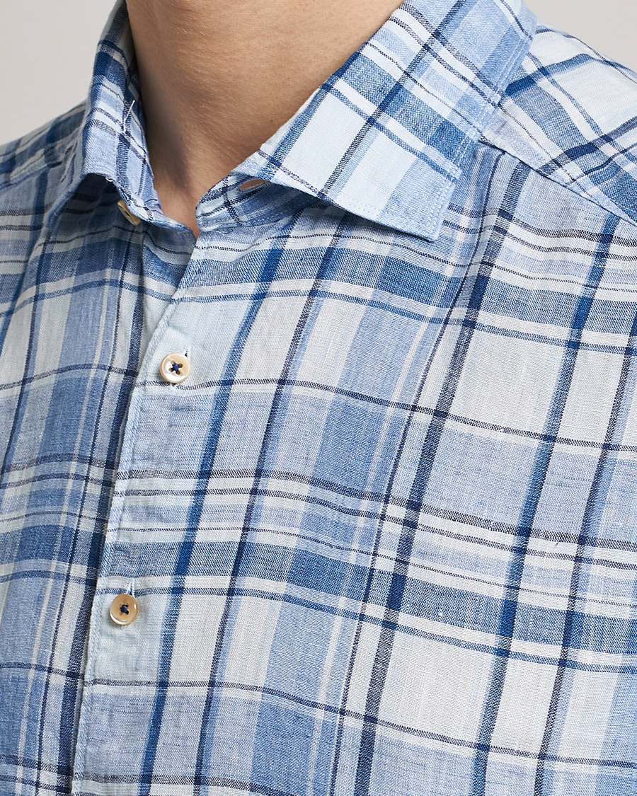 Herre | Skjorter | Stenströms | Slimline Cut Away Checked Linen Shirt Blue