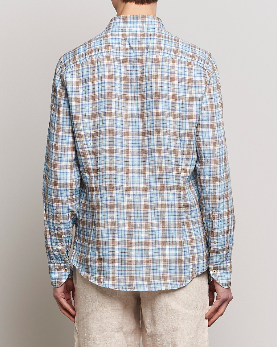 Herre | Skjorter | Stenströms | Slimline Cut Away Checked Linen Shirt Blue/Beige
