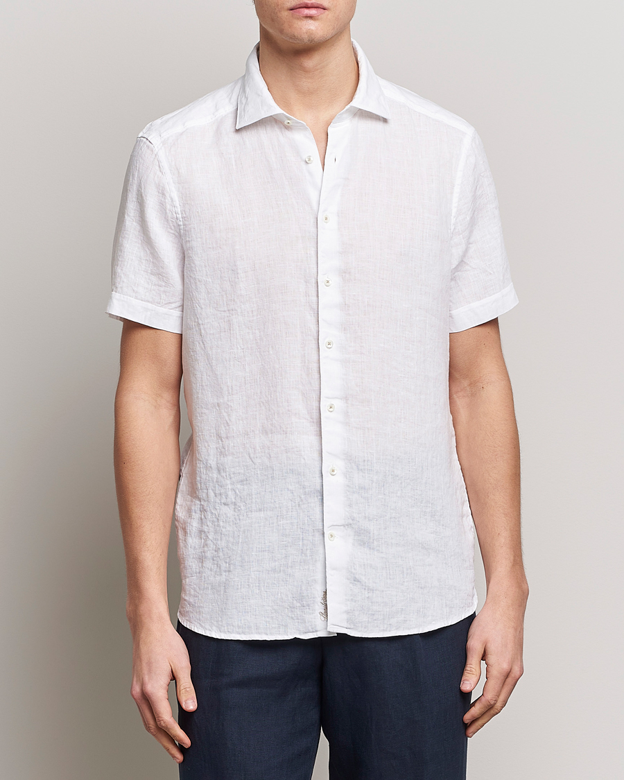 Herre |  | Stenströms | Slimline Cut Away Short Sleeve Linen Shirt White