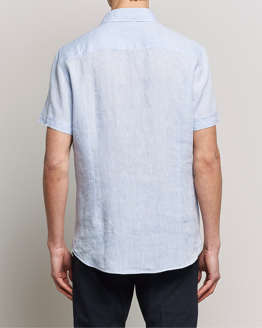Herre | Skjorter | Stenströms | Slimline Cut Away Short Sleeve Linen Shirt Light Blue