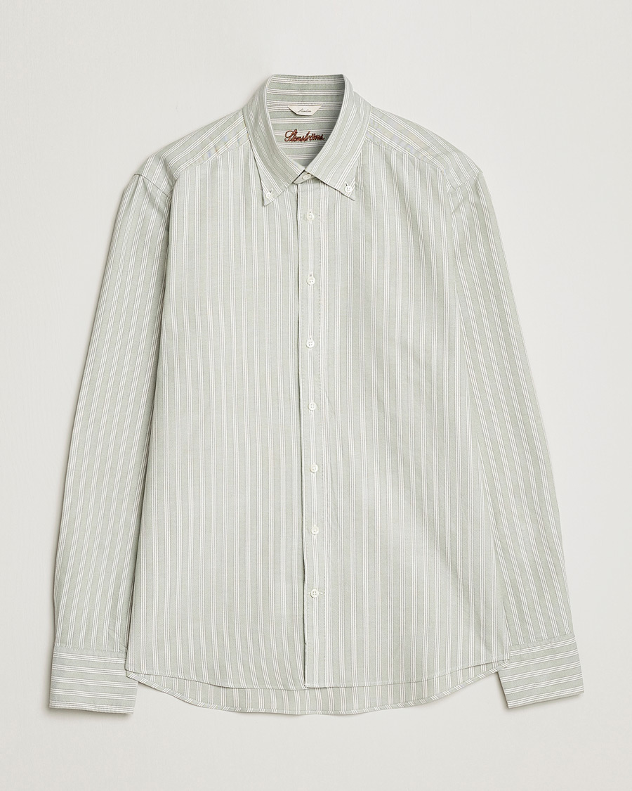 Herre | Skjorter | Stenströms | Slimline Washed Striped Oxford Shirt Pistachio