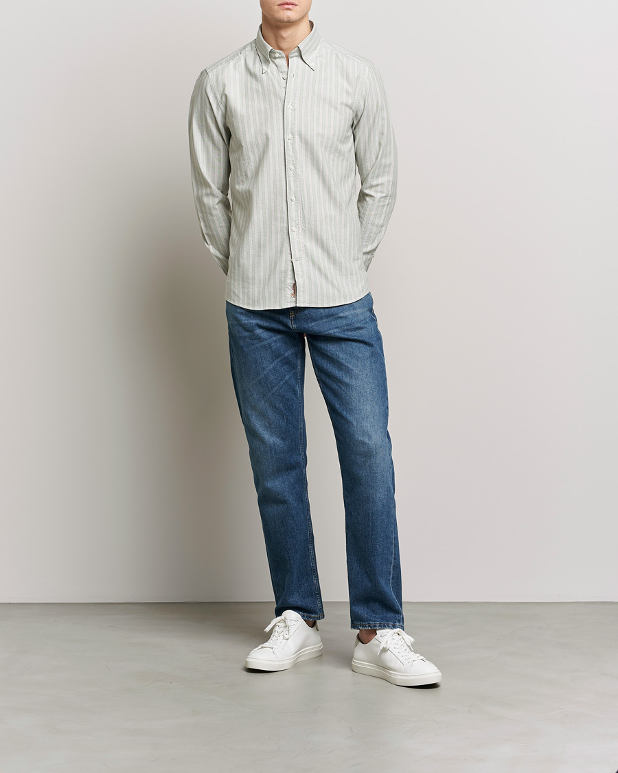 Herre | Skjorter | Stenströms | Slimline Washed Striped Oxford Shirt Pistachio