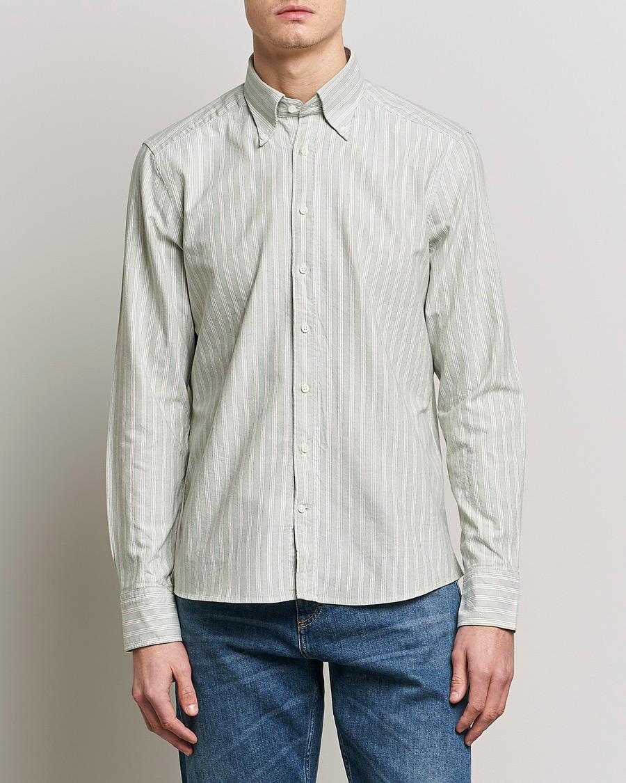 Herre |  | Stenströms | Slimline Washed Striped Oxford Shirt  Pistachio