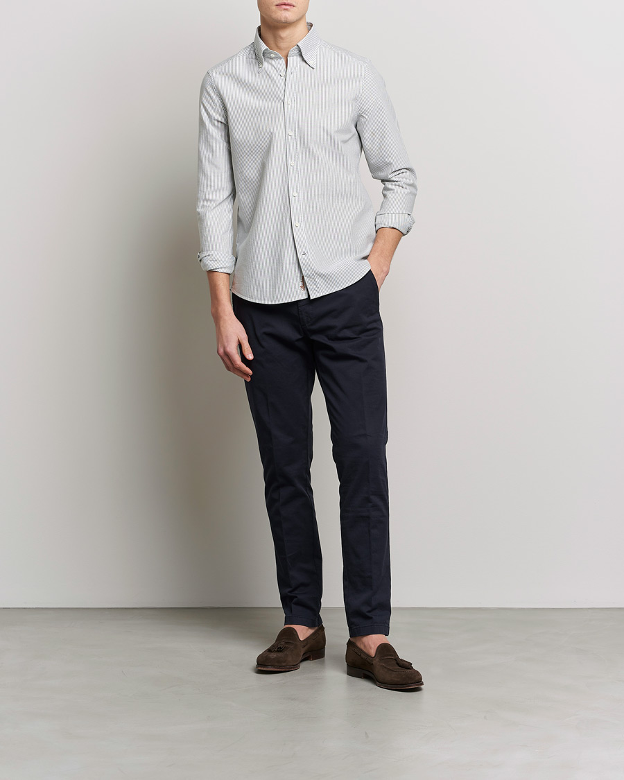 Herre | Skjorter | Stenströms | Slimline Washed Striped Oxford Shirt Green