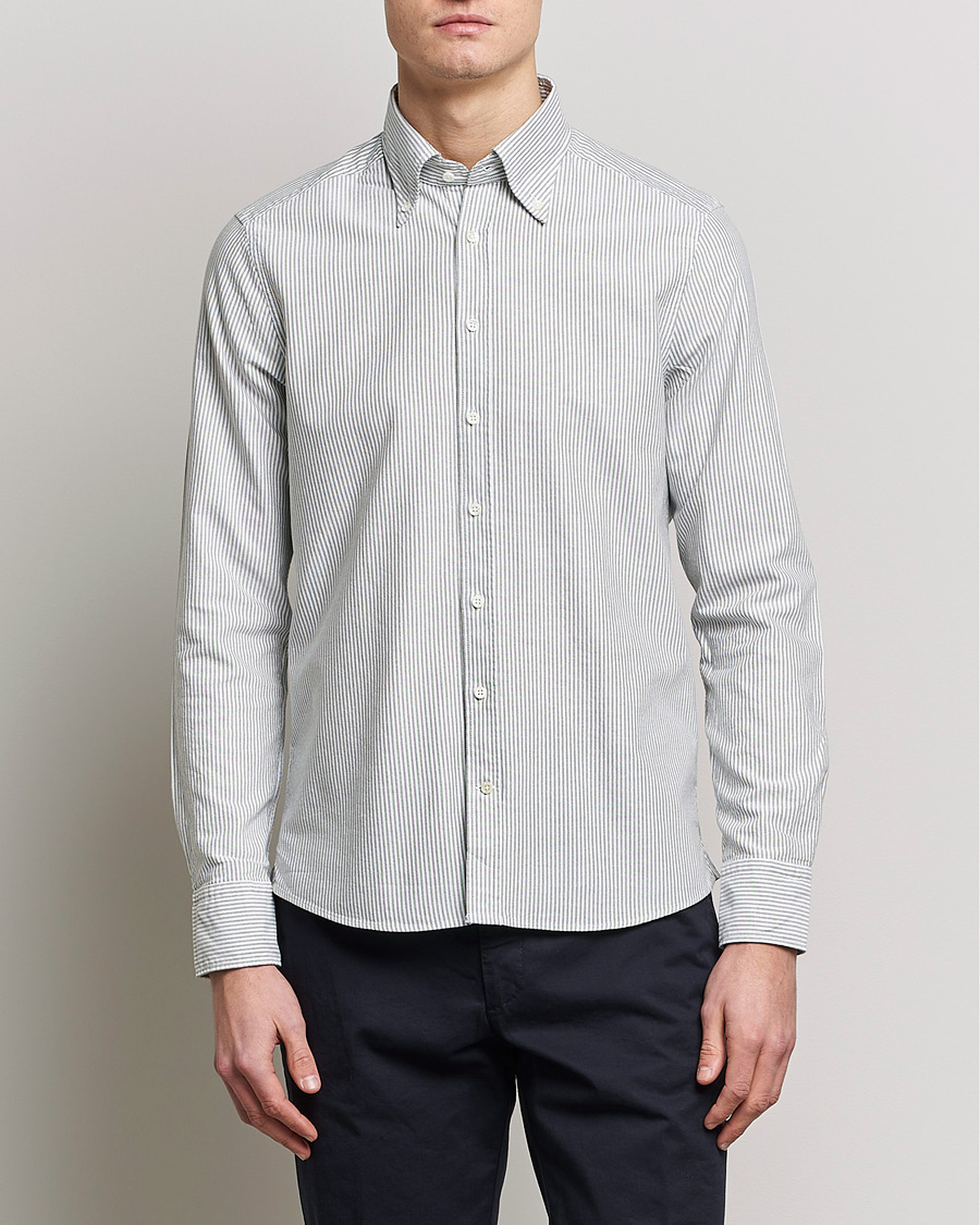 Herre |  | Stenströms | Slimline Washed Striped Oxford Shirt Green