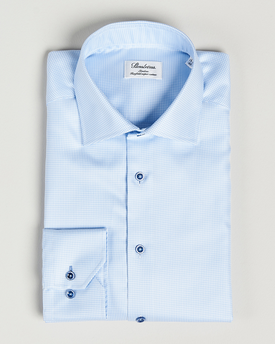 Herre | Skjorter | Stenströms | Slimline Cut Away Houndstooth Shirt Blue