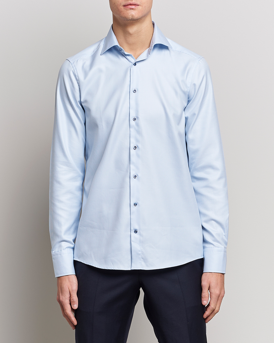 Herre | Skjorter | Stenströms | Slimline Cut Away Houndstooth Shirt Blue