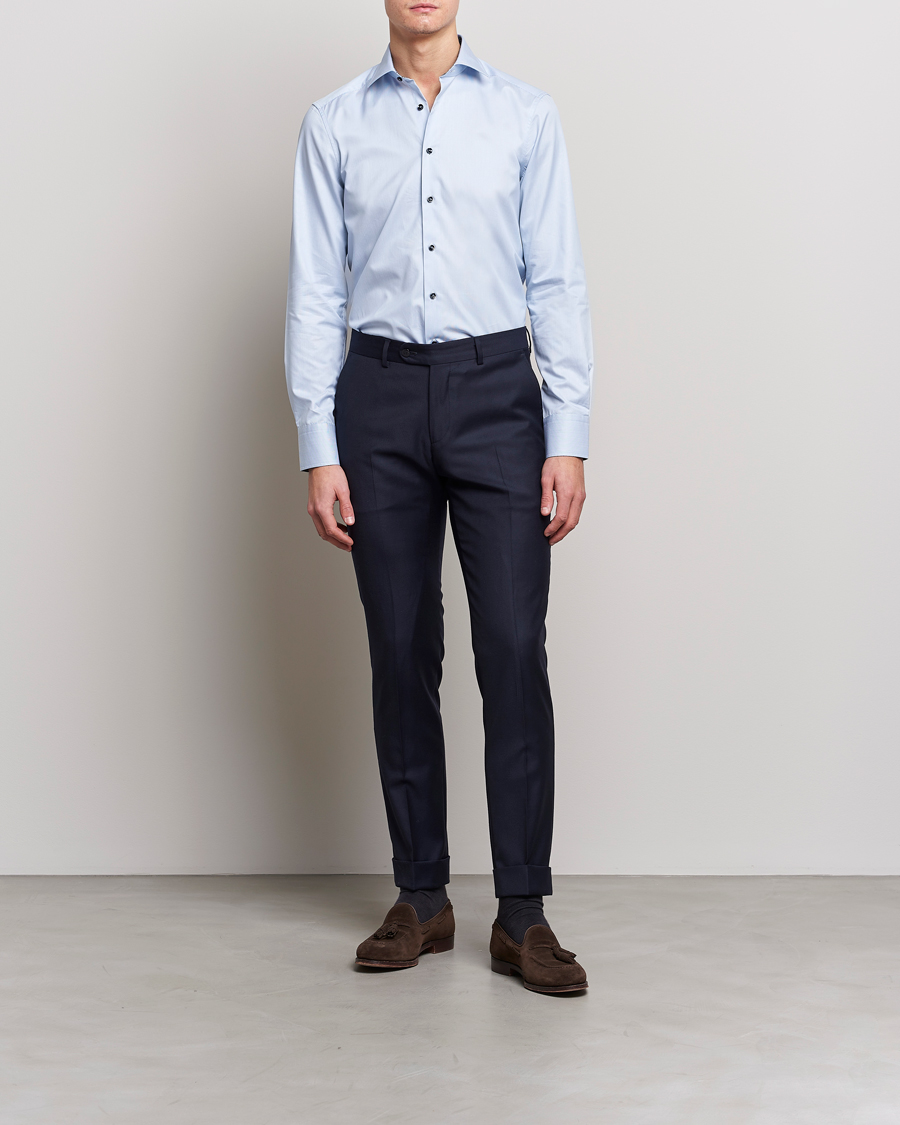 Herre | Skjorter | Stenströms | Slimline Cut Away Micro Stripe Contrast Shirt Blue