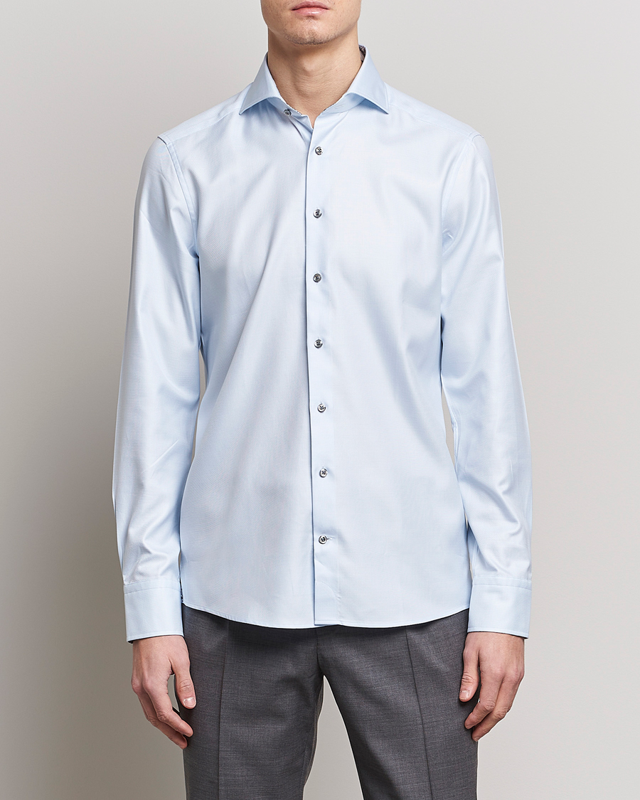 Herre | Skjorter | Stenströms | Slimline Houndstooth Contrast Shirt Blue
