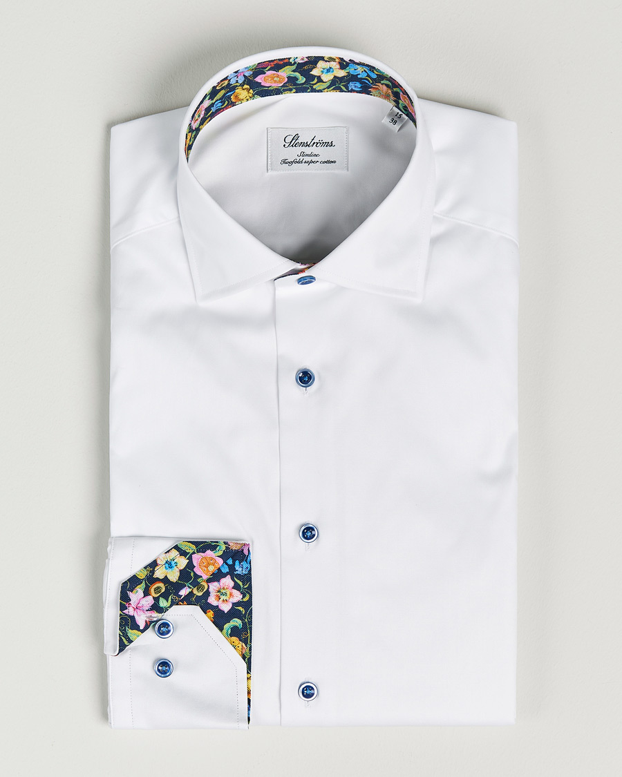 Herre | Skjorter | Stenströms | Slimline Cut Away Contrast Shirt White