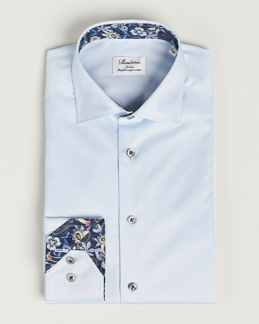 Herre | Skjorter | Stenströms | Slimline Cut Away Contrast Shirt Blue