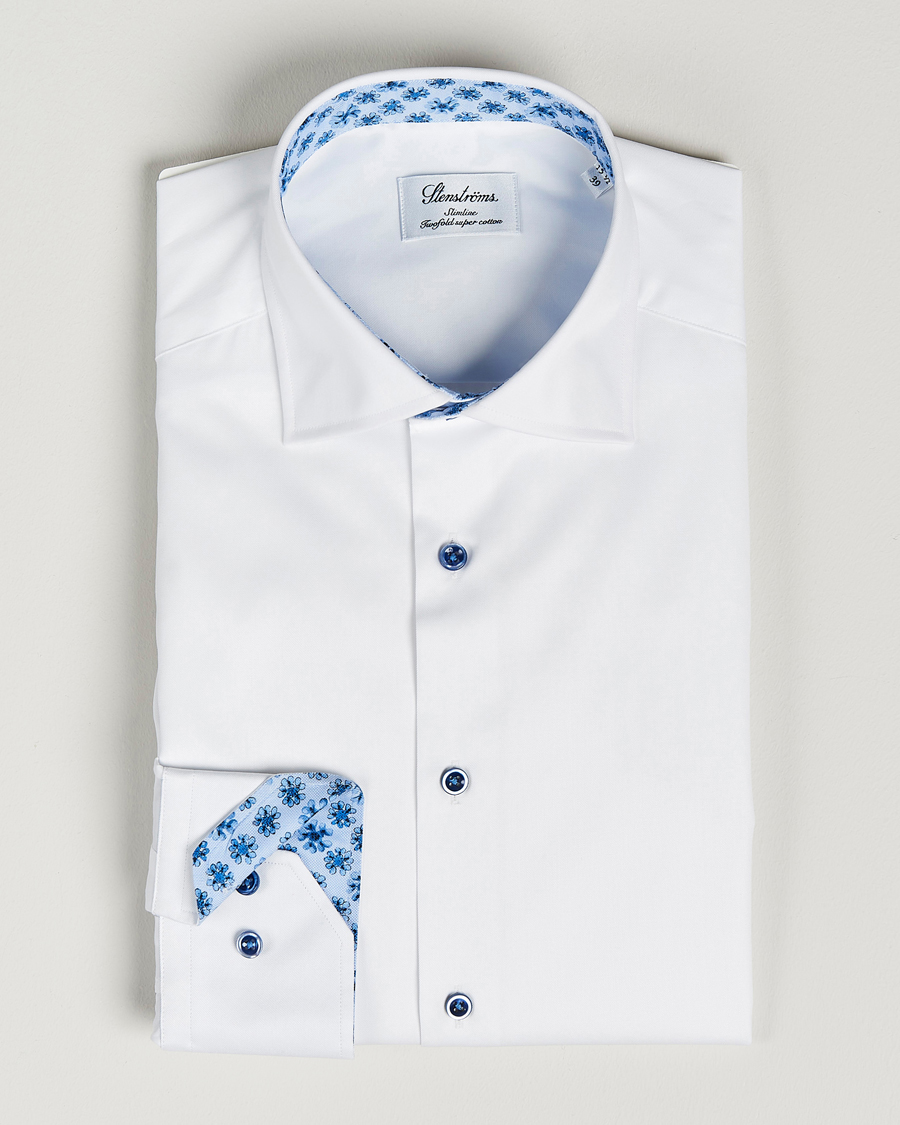 Herre | Skjorter | Stenströms | Slimline Cut Away Contrast Shirt White