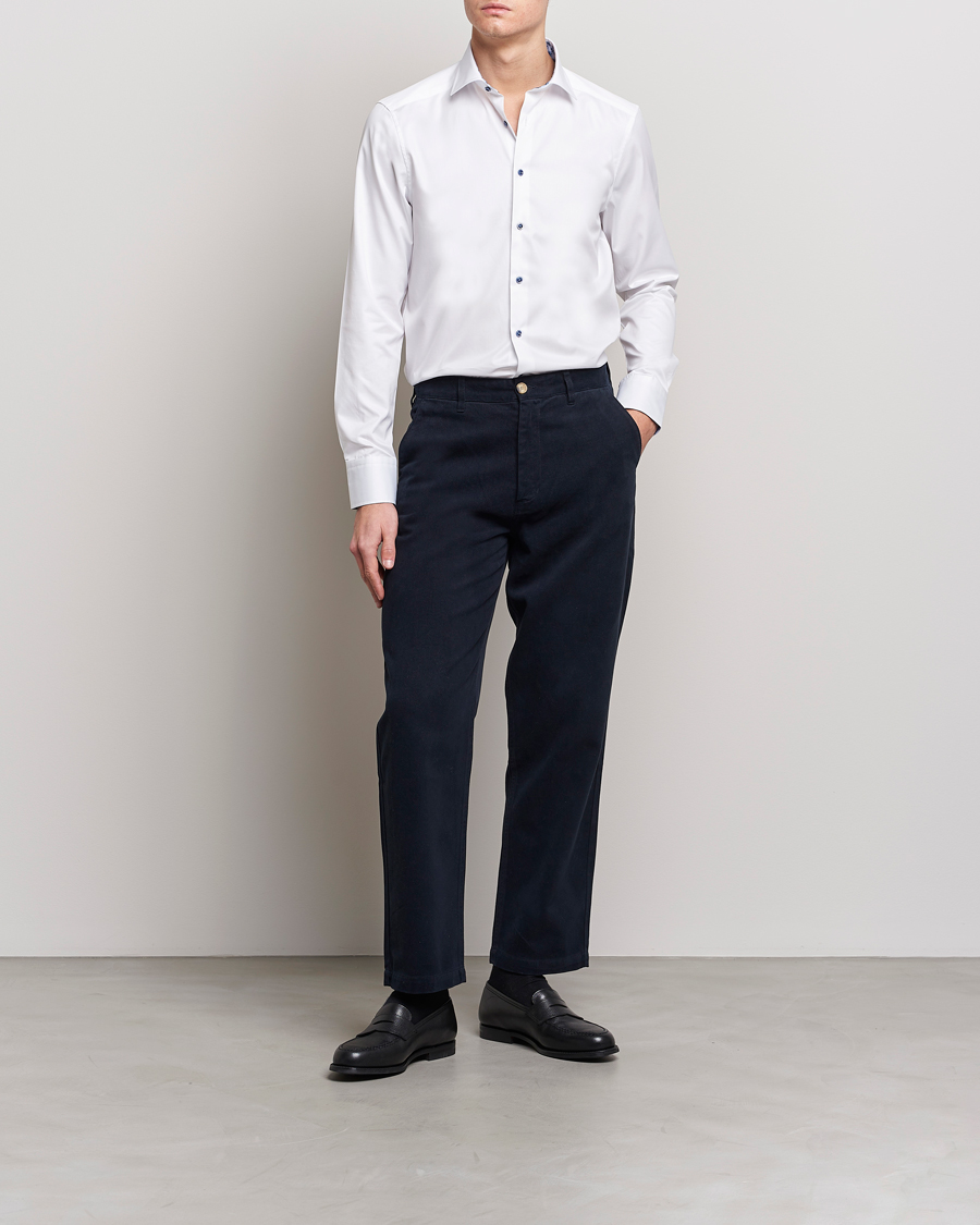 Herre | Skjorter | Stenströms | Slimline Cut Away Contrast Shirt White