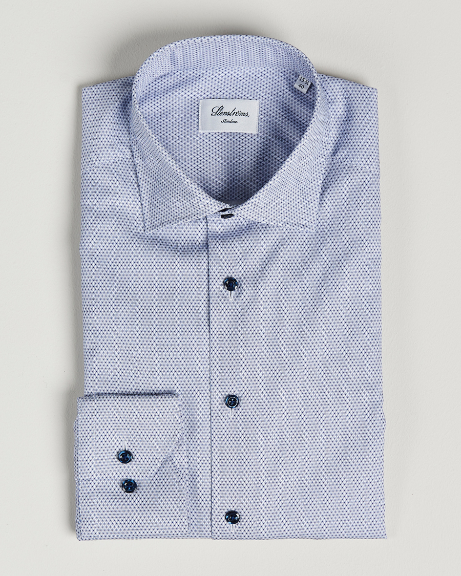 Herre | Skjorter | Stenströms | Slimline Cut Away Micro Print Shirt Blue