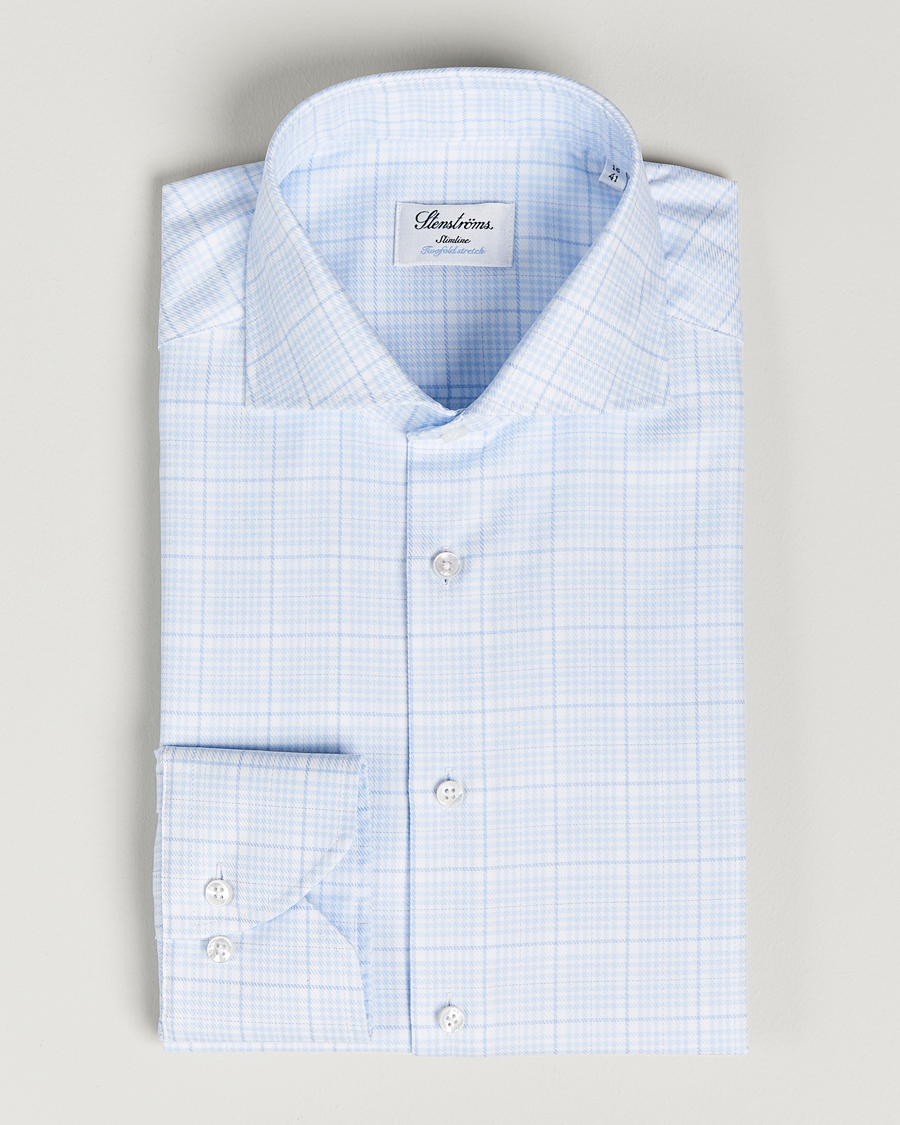 Herre | Skjorter | Stenströms | Slimline Multicheck Cut Away Shirt Light Blue
