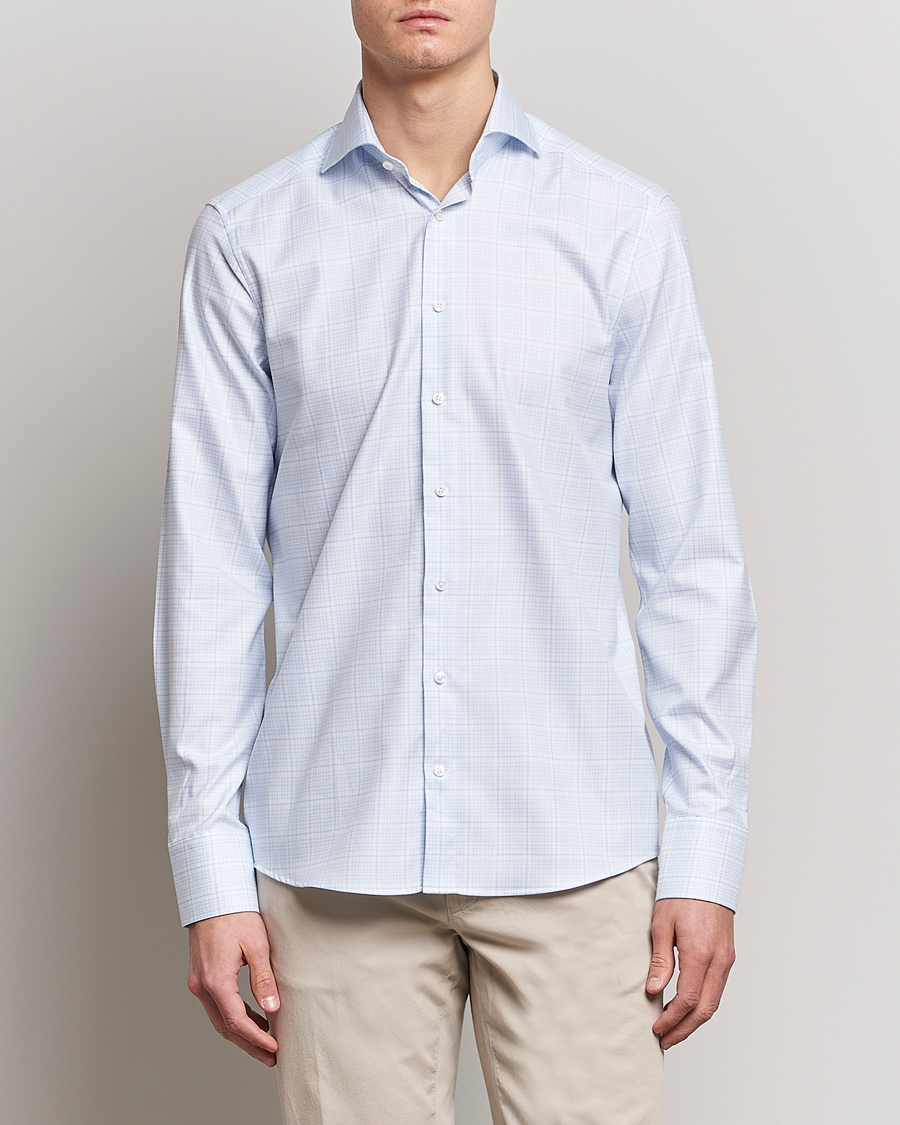 Herre | Skjorter | Stenströms | Slimline Multicheck Cut Away Shirt Light Blue