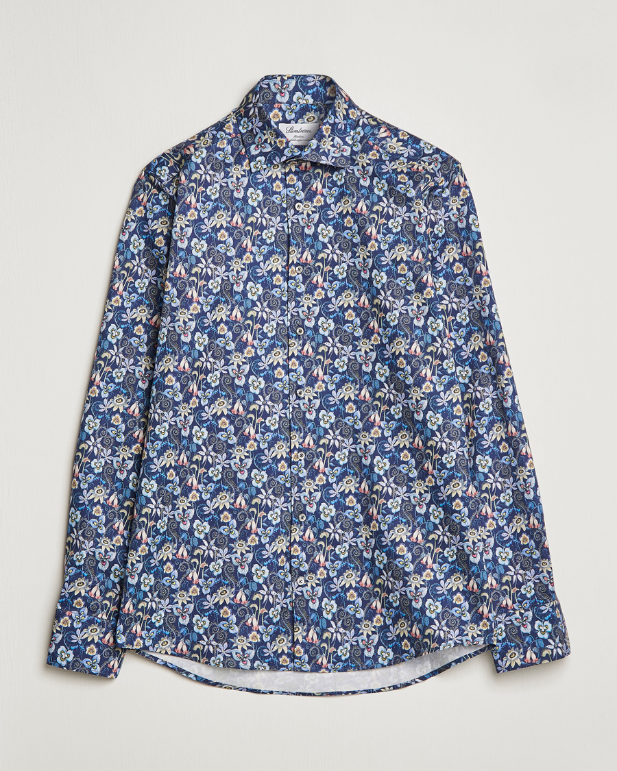 Herre | Skjorter | Stenströms | Slimline Cut Away Flower Print Shirt Blue