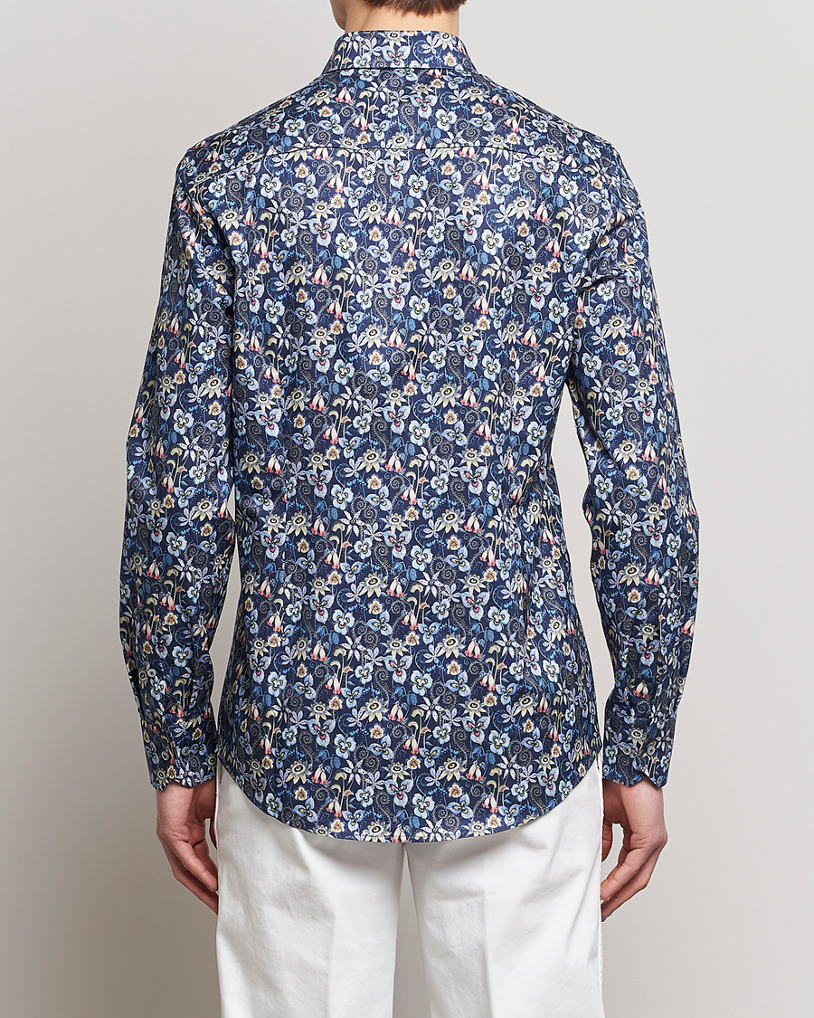 Herre | Skjorter | Stenströms | Slimline Cut Away Flower Print Shirt Blue