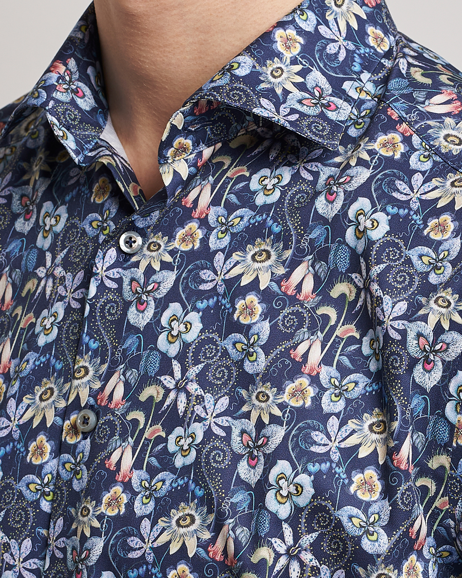 Herre | Skjorter | Stenströms | Slimline Cut Away Flower Print Shirt Blue