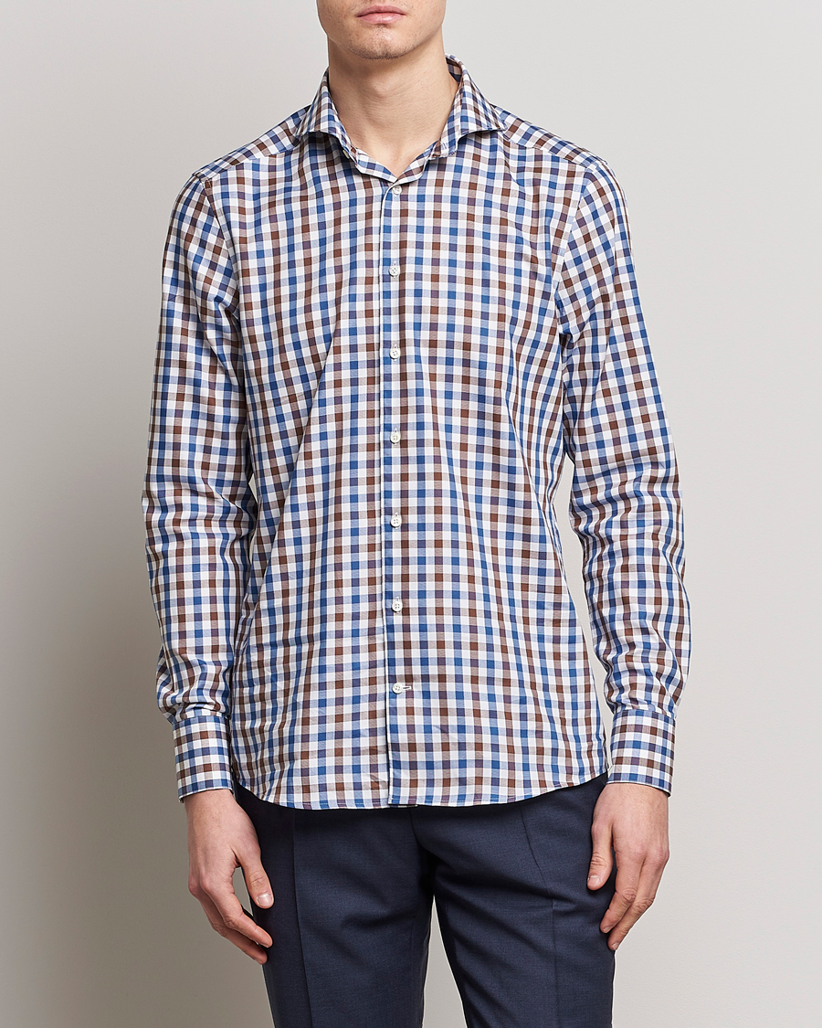 Herre | Skjorter | Stenströms | Slimline Cut Away Gingham Shirt Brown/Blue