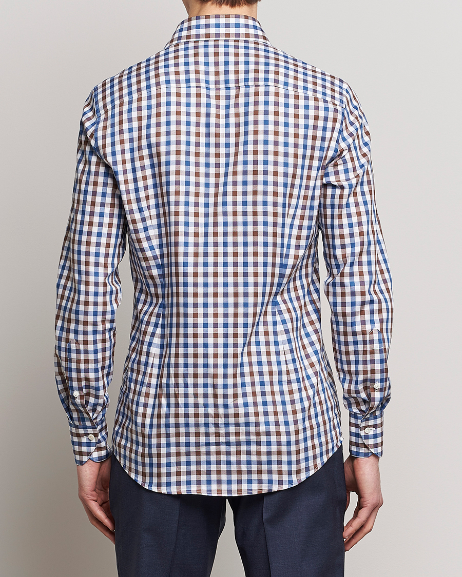 Herre | Skjorter | Stenströms | Slimline Cut Away Gingham Shirt Brown/Blue