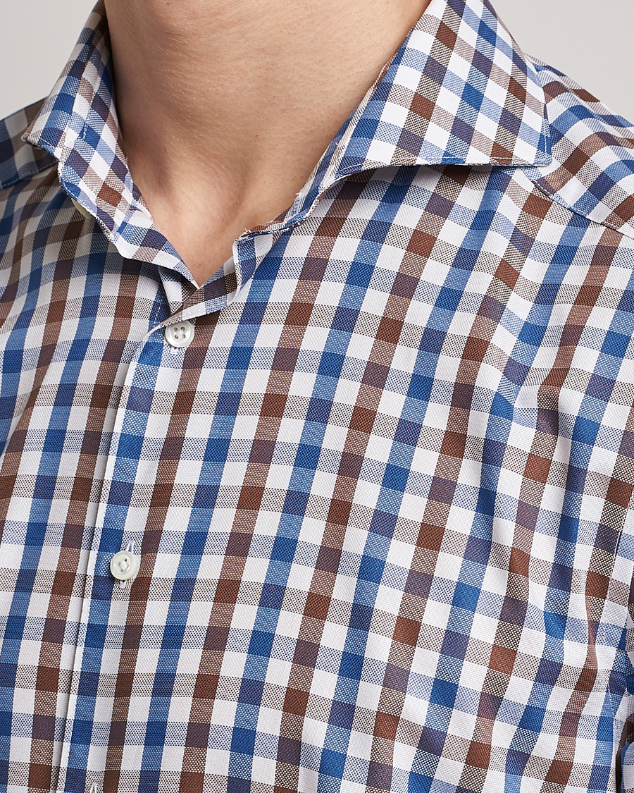 Herre | Skjorter | Stenströms | Slimline Cut Away Gingham Shirt Brown/Blue