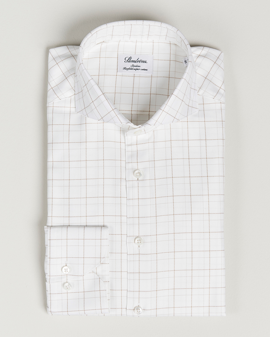 Herre | Skjorter | Stenströms | Slimline Cut Away Windowpane Shirt White/Beige